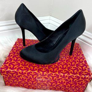 COPY - Tory Burch Black Jenna  Fabric Satin Heels 8